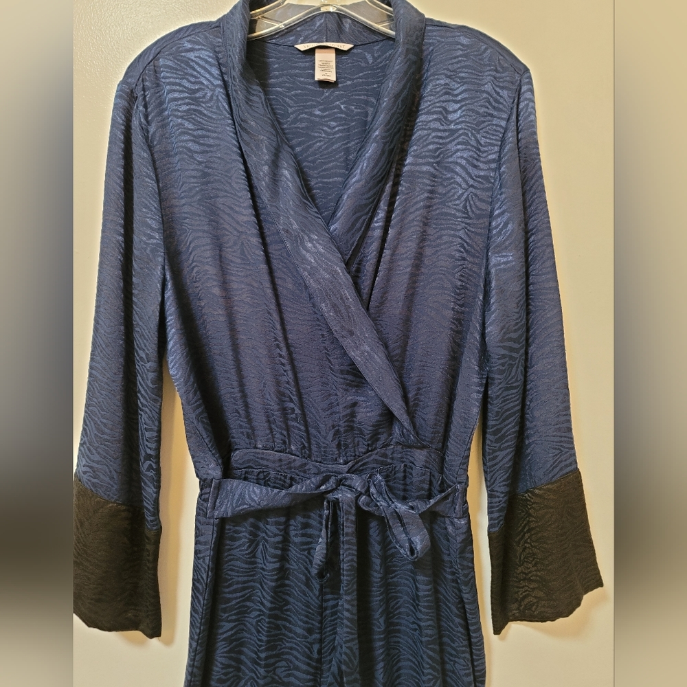 Victoria's Secret Blue Satin Zebra Print Jumpsuit Long Sleeve Size Medium - Picture 7 of 14